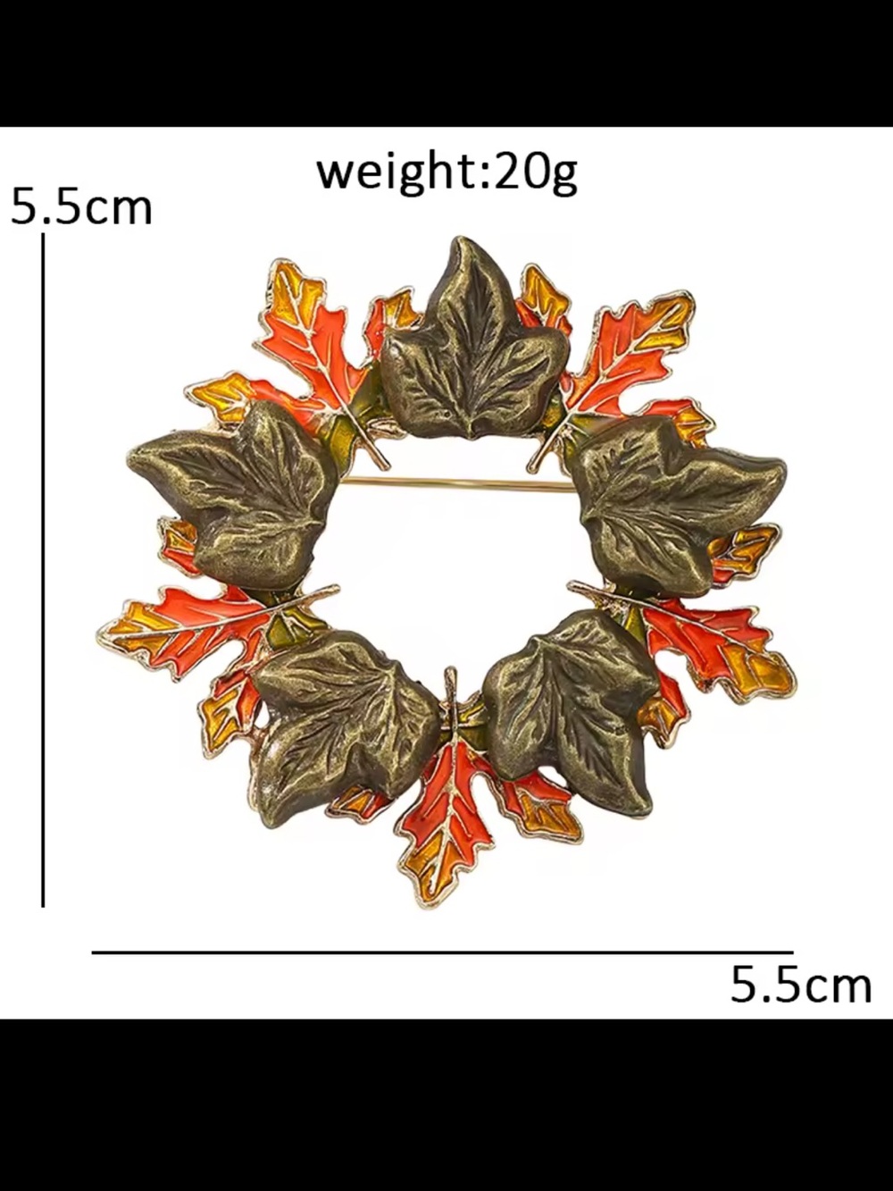 Autumn Leaf Wreath Gold Brooch - Picture 3 of 10